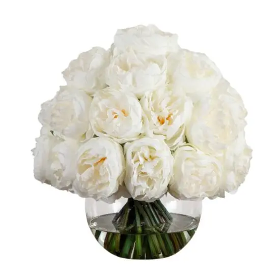 Wedding Collection 15in. Artificial Peony Arrangement in Glass Vase {1}