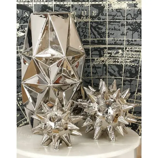 Silver Porcelain Glam Geometric Sculpture Set {8}