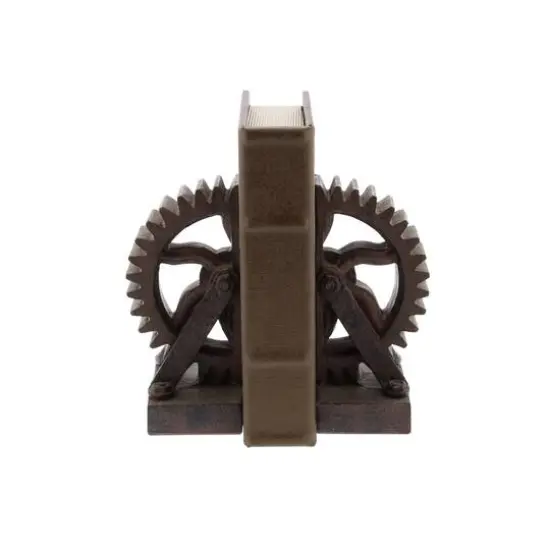 7" Brown Industrial Gear Bookends {8}
