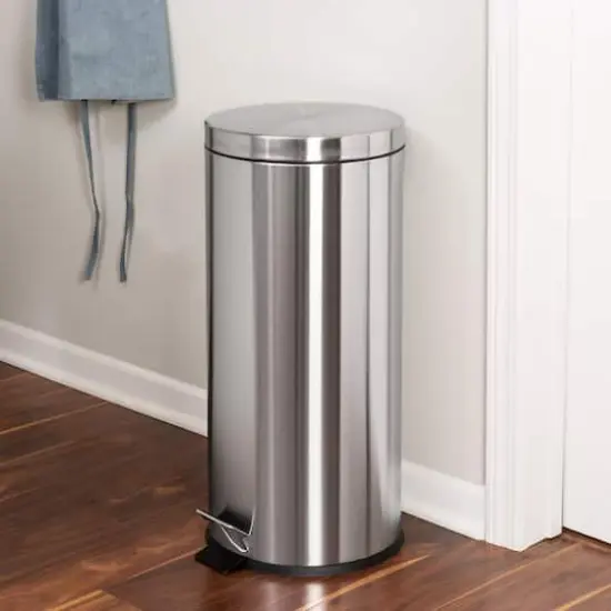 30L Round Stainless Steel Step Trash Can With Step Pedal {1}