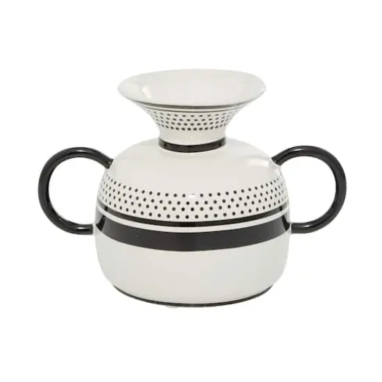 White Ceramic Eclectic Vase, 6" x 8" x 6" {6}