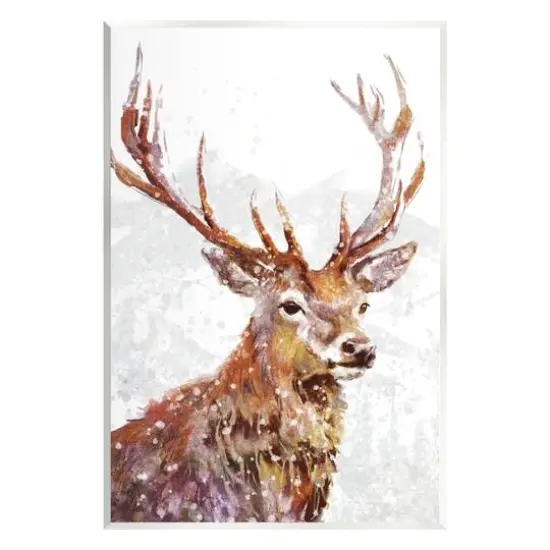 Stupell Industries Winter Deer Mountain Snowfall Wall Plaque Art {1}