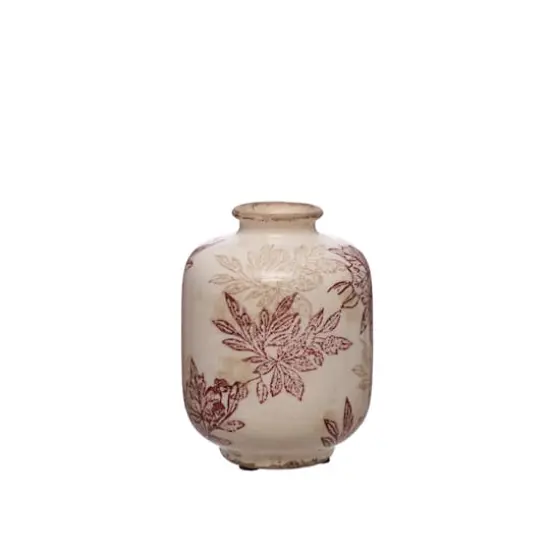 5.5" Burgundy & Cream Floral Cracked Ceramic Vase by Ashland&reg; {1}