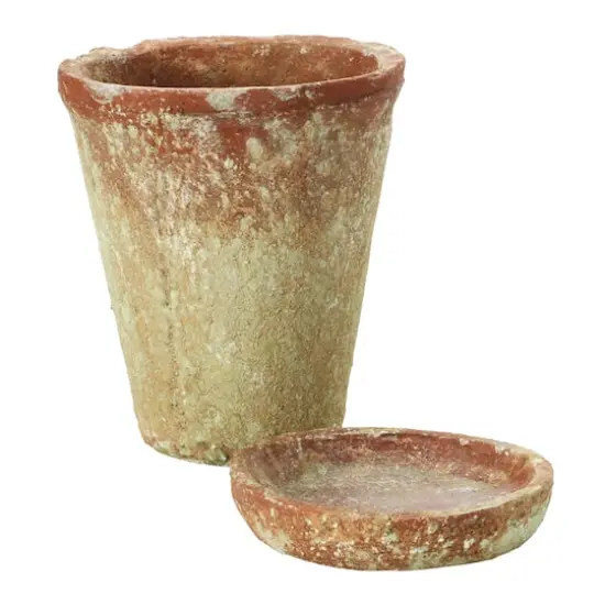 Hello Honey&reg; 7" Distressed Terra Cotta Cement Planter with Saucer Set {7}