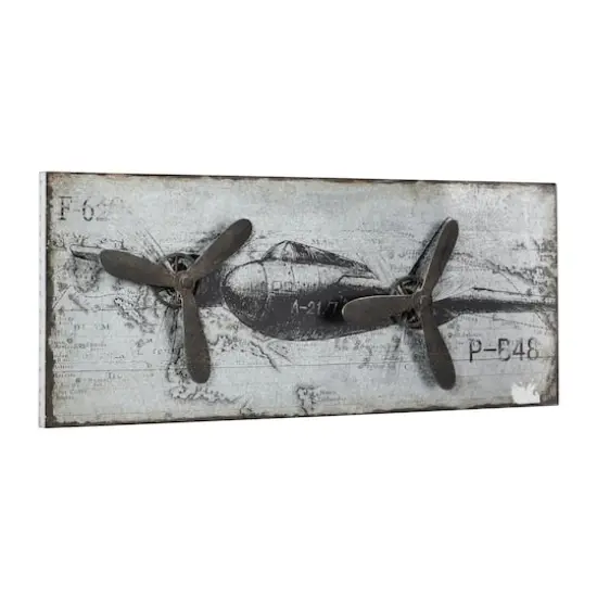 46" Silver Metal Airplane Industrial Wall D&eacute;cor {3}
