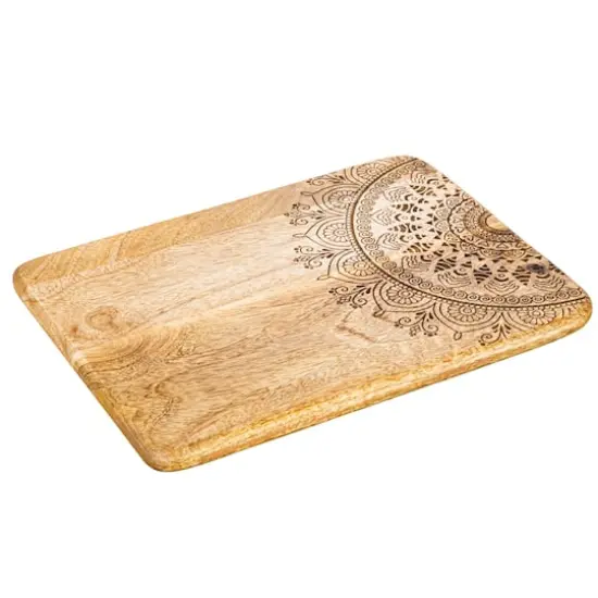 Hello Honey® 11.5" Natural Boho Wood Cutting or Charcuterie Board with Laser-Cut Design {1}