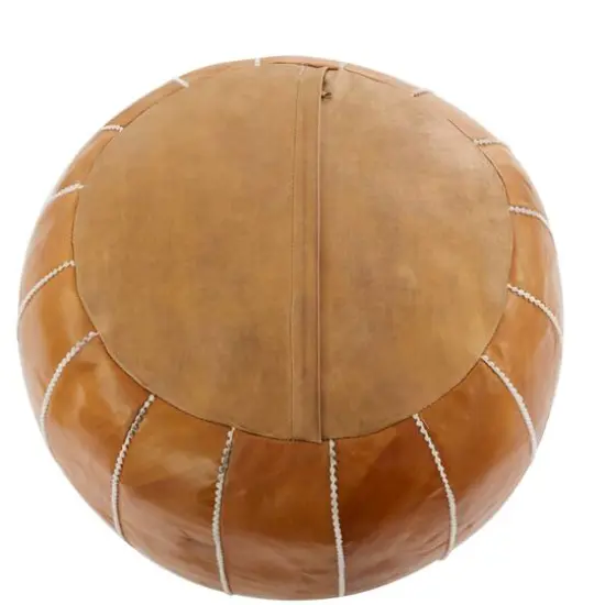 Light Brown Leather Bohemian Pouf, 24" x 24" x 18" {6}