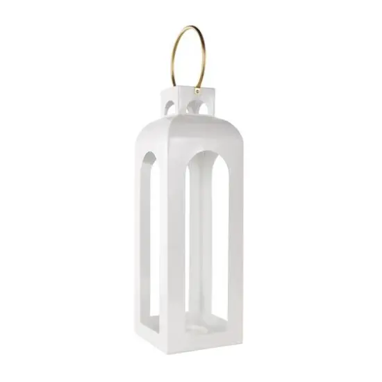 27" White Metal Arched Cutout Candle Lantern {4}