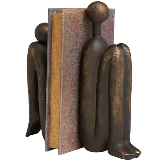 9" Polystone People Bookends Set Bronze {4}