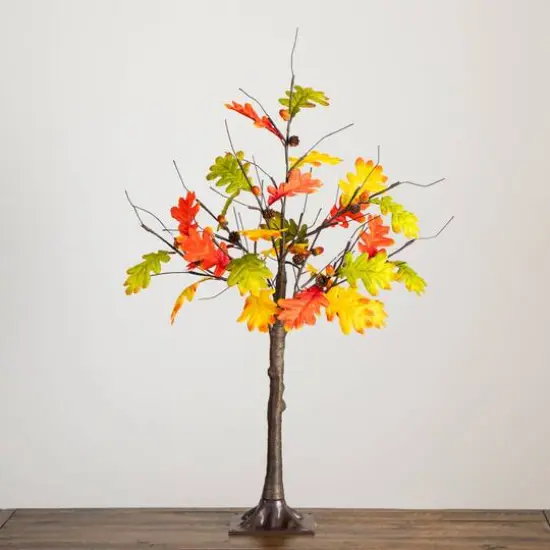 3ft. Pre-Lit Autumn Maple Artificial Fall Tree with Pinecones, Acorns and 36 Warm White LED Lights {7}