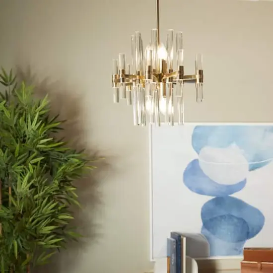 Gold Metal Crystal Embellished 8 Light Chandelier with Link Style Chain 16" x 16" x 52" {9}