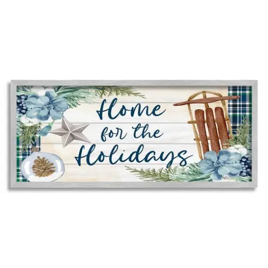 Stupell Industries Home For The Holidays Tartan Framed Giclee Art Gray {1}