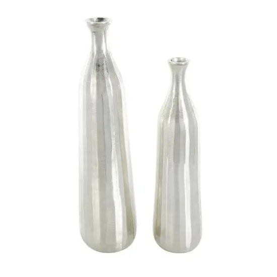 Silver Decorative Aluminum Vase Set with Wavy Accents & Textured Ridges {9}