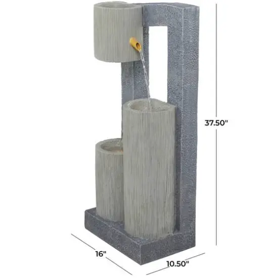 37.5" Gray Fiberglass 3-Tier Fountain with LED Light {7}