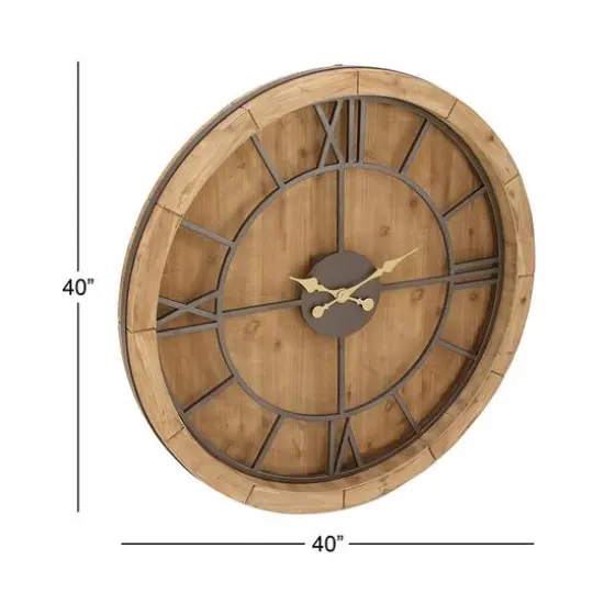40" Brown Wood Mediterranean Wall Clock {5}