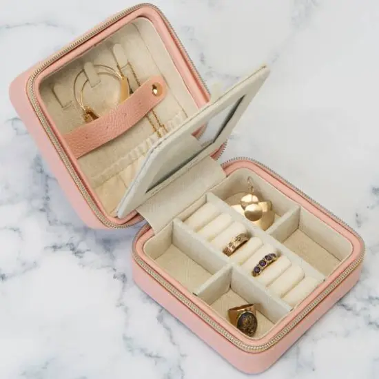 Ruby + Cash Blush Mini Faux Leather Zippered Travel Jewelry Organizer Box {6}