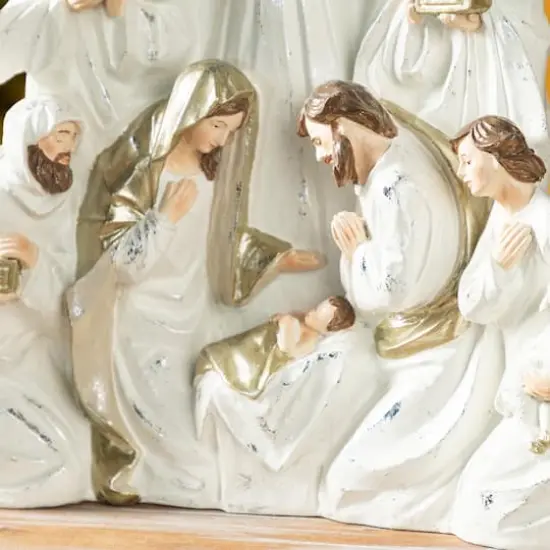 Glitzhome&reg; 13" Ivory & Gold Resin Nativity Figurine {6}