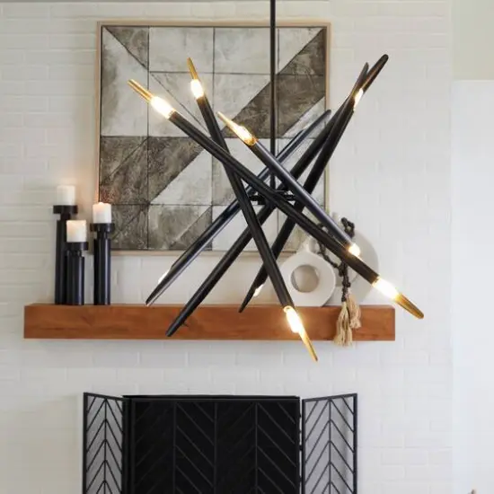 Black Metal 12 Light Chandelier with Suspension Rod 8" x 8" x 62" {10}