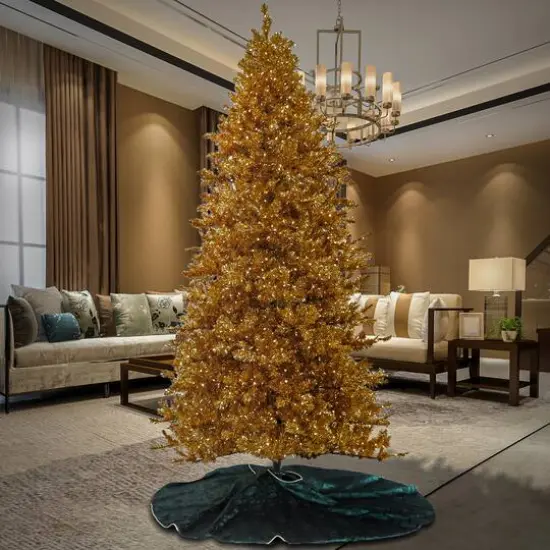 9ft. Pre-Lit True Gold Metallic Artificial Christmas Tree, White LED Lights {3}
