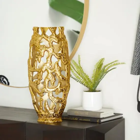20" Contemporary Aluminum Vase Gold {3}