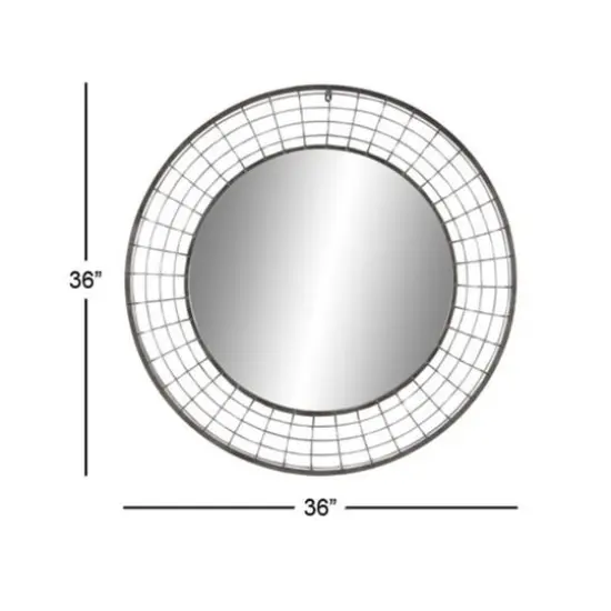 36" Black Industrial Metal Round Wall Mirror {7}