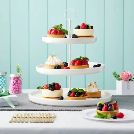 13.5" White 3-Tier Ceramic Cake Stand by Celebrate It&trade; {3}
