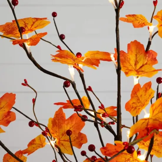 3ft. Pre-Lit Autumn Maple Artificial Fall Tree with Berries and 36 Warm White LED Lights {5}