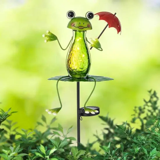 Glitzhome&reg; 39" Solar Lighted Frog Garden Stake {3}