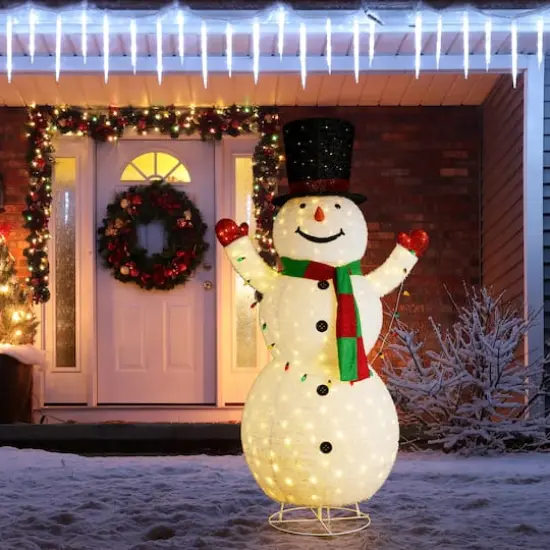 Glitzhome&reg; 94.5"H Lighted Christmas 3D Foldable Fabric Snowman Outdoor Decor {5}