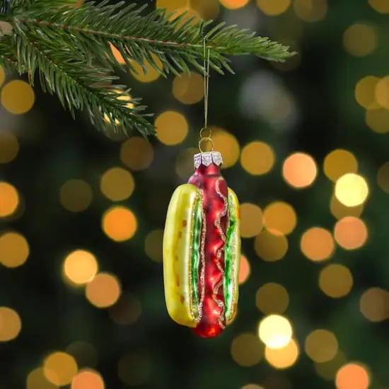 4" Hot Dog in a Bun Glass Ornament {3}