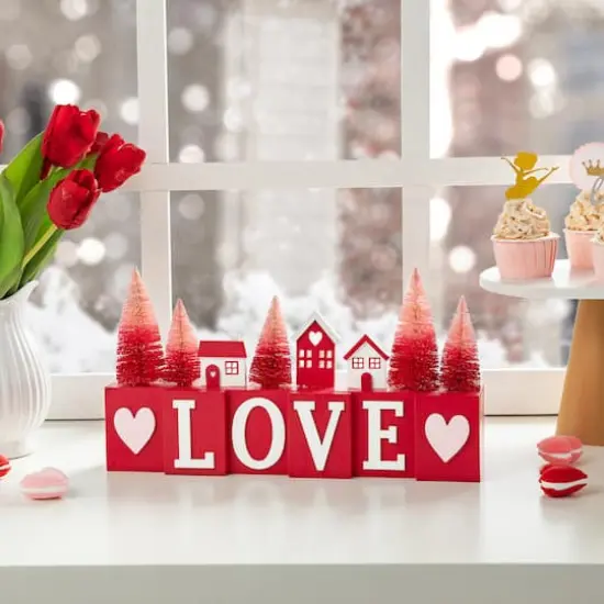Glitzhome&reg; 14" Valentine's Wooden Love House & Tree Table D&eacute;cor {3}