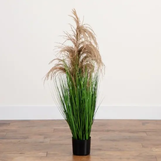 4ft. Green & Brown Artificial Pampas Grass in Black Pot {3}