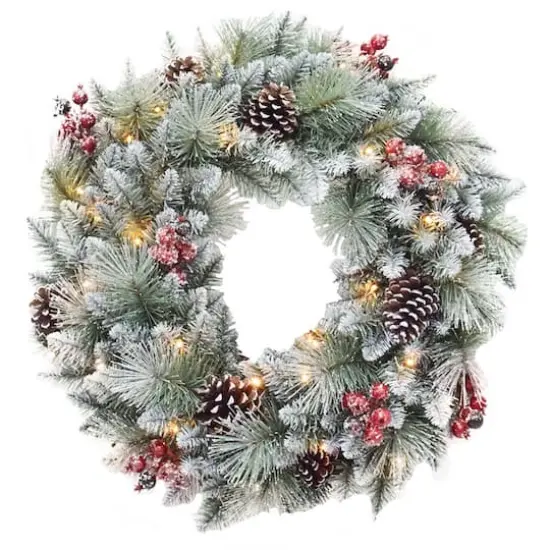 Santa's Workshop 2.5ft. Pre-Lit Glitter Mixed Pine Wreath {1}