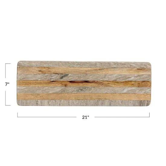 Hello Honey&reg; 21" Beige Marble & Mango Wood Stripes Cheese Board {5}