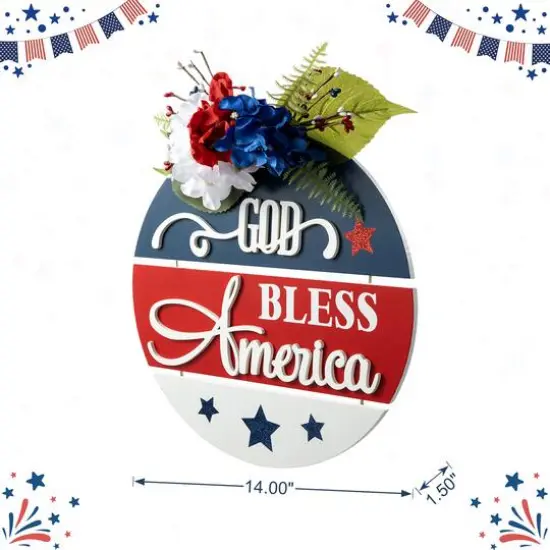 Glitzhome&reg; 14" God Bless America Round Sign {9}