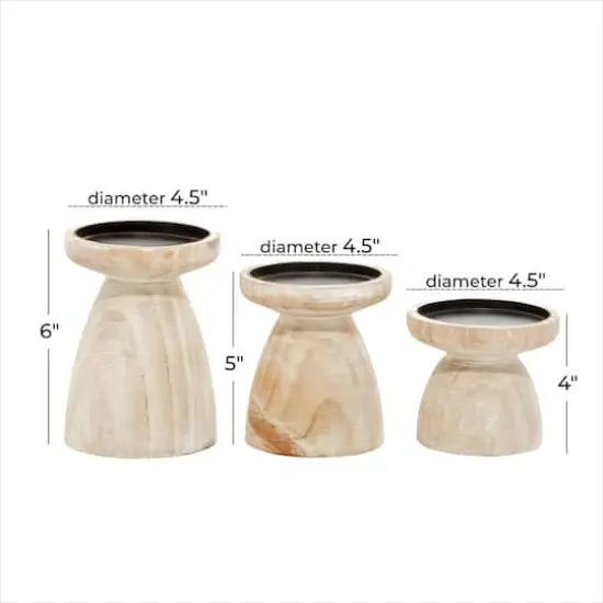 Brown Wood Natural Candle Holder Set {6}