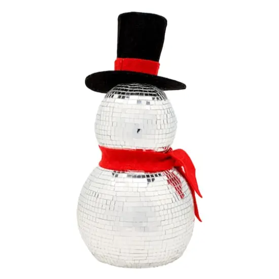 12" Disco Ball Snowman with Red Scarf {7}