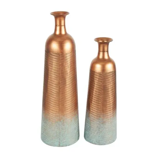 Distressed Ombre Copper Ribbed Vase Set {10}