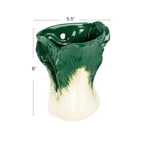 Hello Honey® 7.75" Green & White Embossed Stoneware Cabbage Shaped Wall Vase Planter {4}