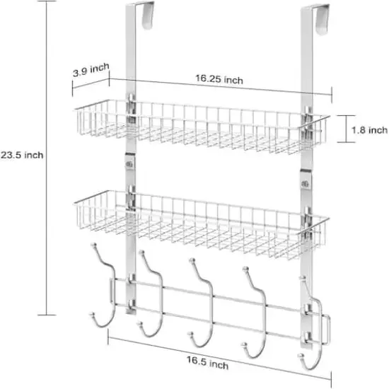 NEX&trade; 24" Silver Over the Door Basket Rack with Hooks {3}