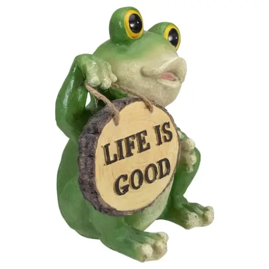 9" Green Life is Good Frog Outdoor Garden Statue {4}
