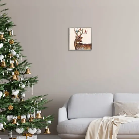 Stupell Industries Cardinals Perched Snowy Antlers Framed Giclee Art Gray {3}