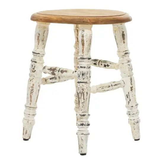 18" White Wood Farmhouse Stool {1}