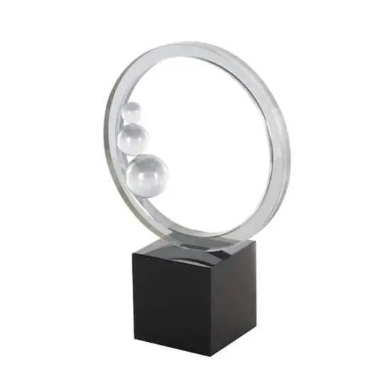 10.25" Clear Glass Ring Decorative Sculpture with Clear Orbs & Black Square Base {1}