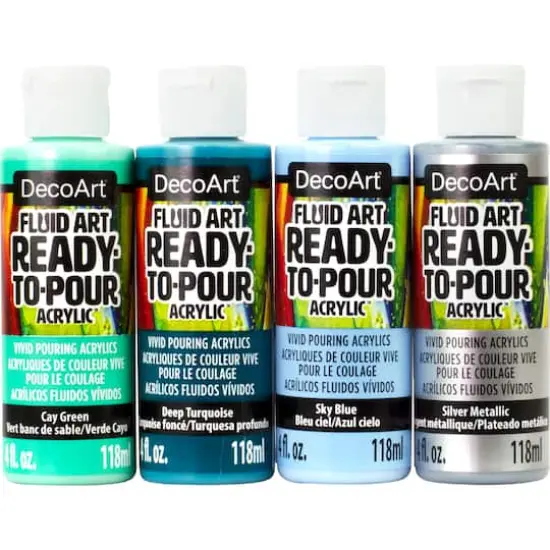 DecoArt&reg; Fluid Art Ready to Pour Acrylic&trade; Silver Seas Paint Pack {6}