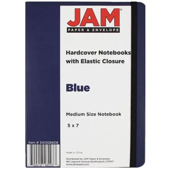 JAM Paper Medium Hardcover Notebook with Elastic Band Blue {4}