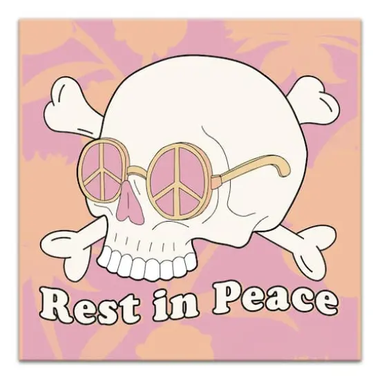 Pink & Coral Skull Rest in Peace Canvas Wall Art {1}