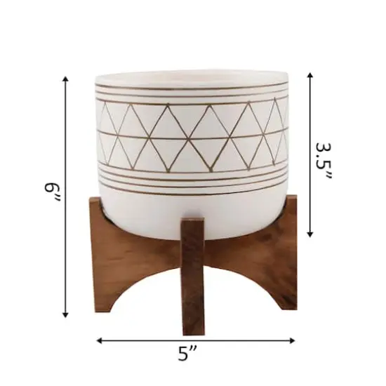 Flora Bunda 5" White Gold Geo Planter With Wood Stand {3}