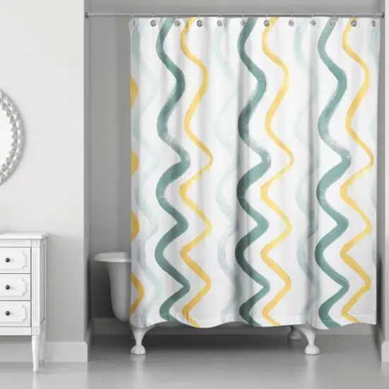 Squiggles Shower Curtain Blue/Yellow {1}