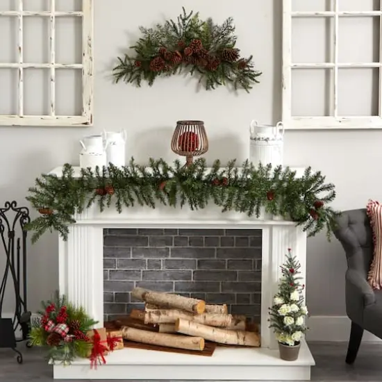 30" Green Pine & Pinecone Swag {3}